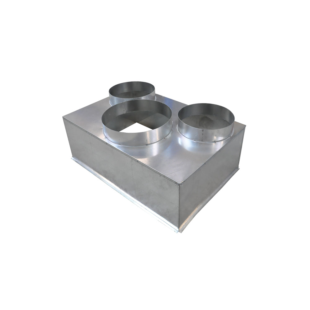 plénum grille reprise galvanisé 600×400 avec piquages 200/250 mm