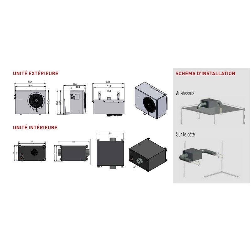 Climatiseur split avec évaporateur gainable Raccorder sur place Capacté 40 m3