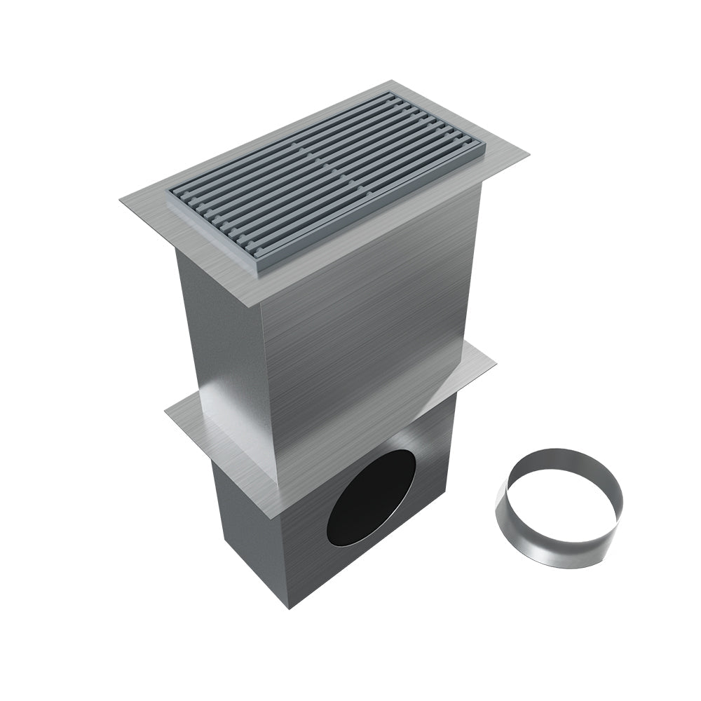 Grille de Sol Aluminium Laqué Gris 300x150mm Ventilation Réglable avec Filtre et Plenum Acier