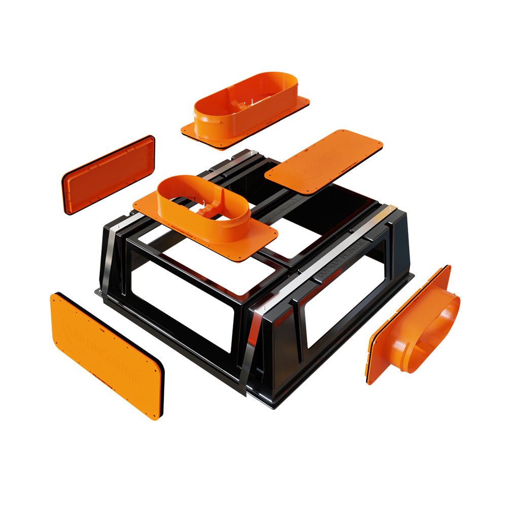 Plénum modulable de 600x600 mm avec 3 piquages et obturateurs - #PM600X600