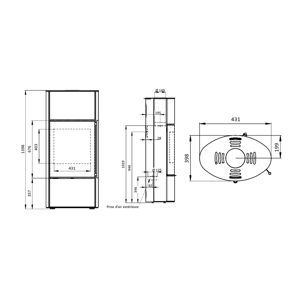 Poêle à bois Morvan Hemisph'R L 6,3 kW Acier noir - 526262