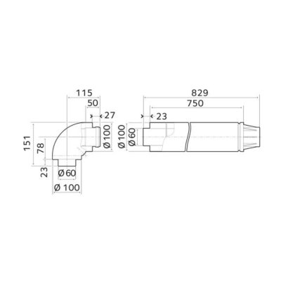 Kit ventouse horizontal D60/100 pour chaudière - ARISTON