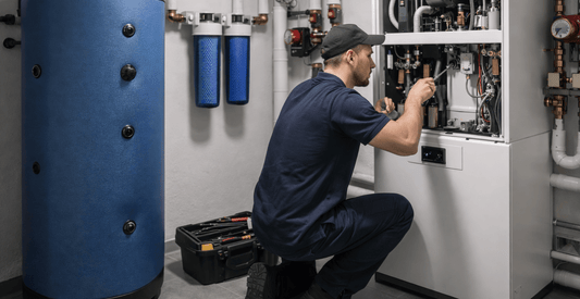 Technicien qui entretient une pompe a chaleur