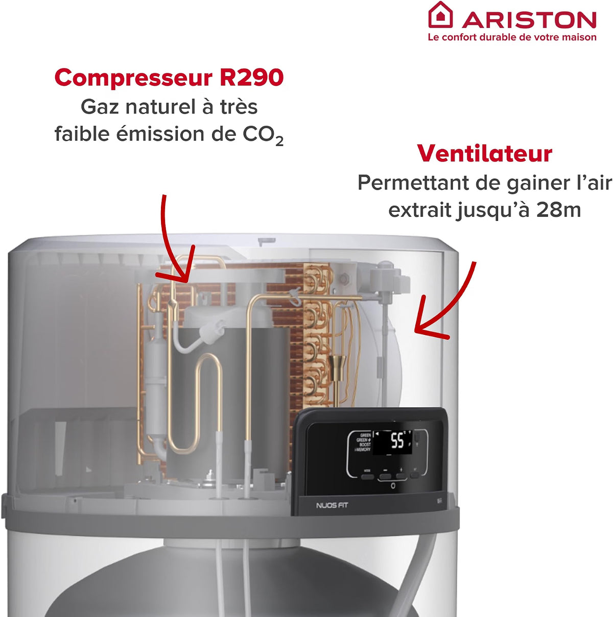 Chauffe-eau thermodynamique au sol Ariston Nuos Fit S2 Wi-Fi 250 L FS