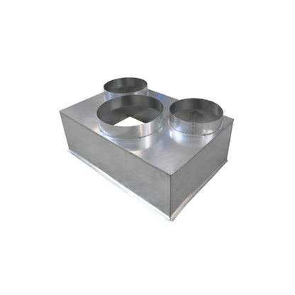 plénum grille reprise galvanisé 600×400 avec piquages 200/250 mm