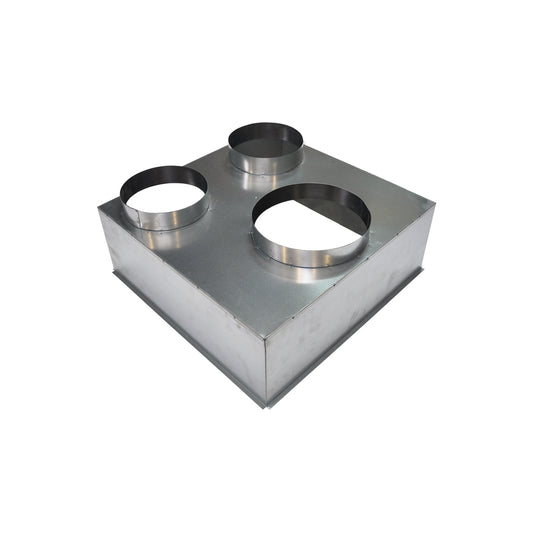 Plénum grille reprise 600x600 acier galvanisé piquages 2x200+1x250