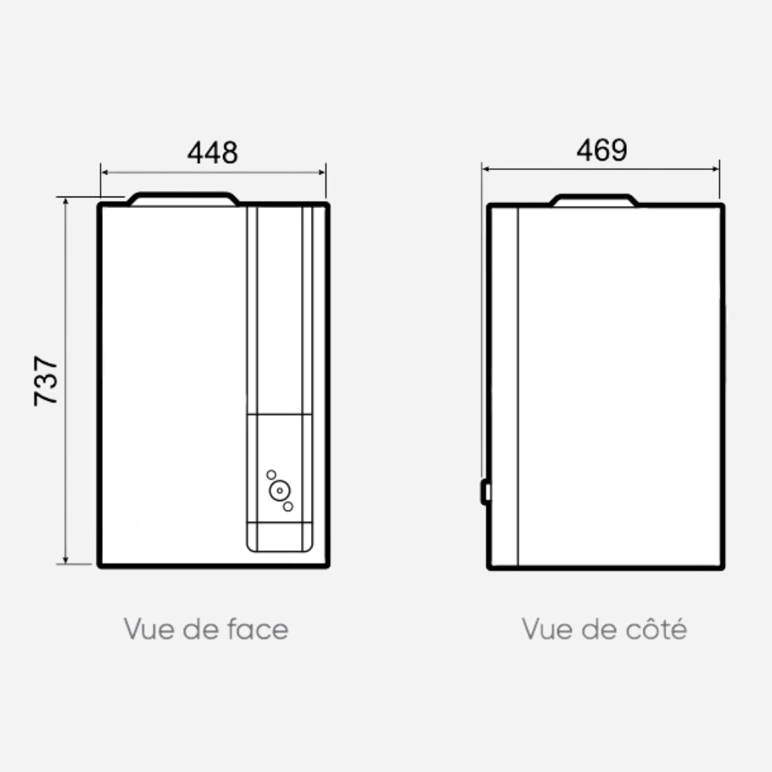 Dimensions vue de face et de côté