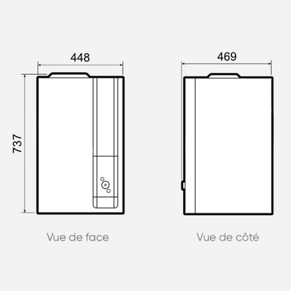 Dimensions vue de face et de côté