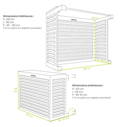 Cache climatiseur et pompe à chaleur Decoclim Alu taille S blanc RAL 9010 - DECOCLIM-23AS9010