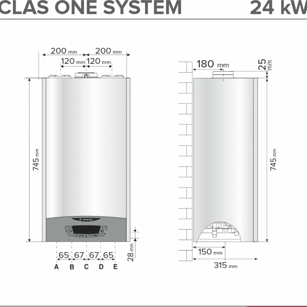 Dimensions de la Chaudière murale à condensation CLAS ONE SYSTEM 25kW