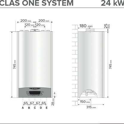 Dimensions de la Chaudière murale à condensation CLAS ONE SYSTEM 25kW