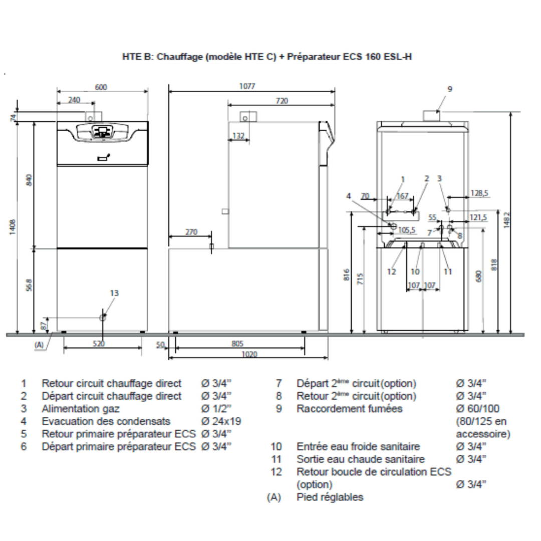 Chaudière gaz à condensation Klista + HTE B 32 / 160 ESL - H – CHAPPÉE - 7650219