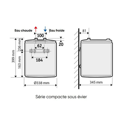 Chauffe eau Petite capacité 15 Litres compact sur-évier