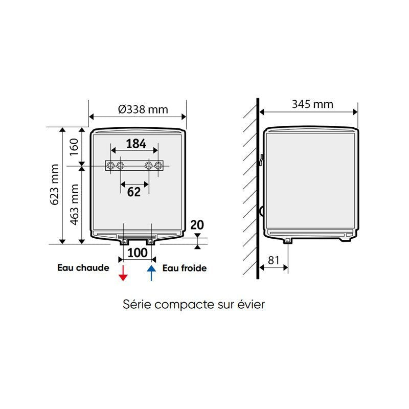 Chauffe eau Petite capacité 30 Litres étroit sur évier