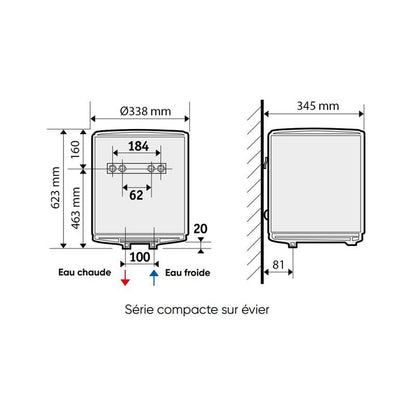 Chauffe eau Petite capacité 30 Litres étroit sur évier