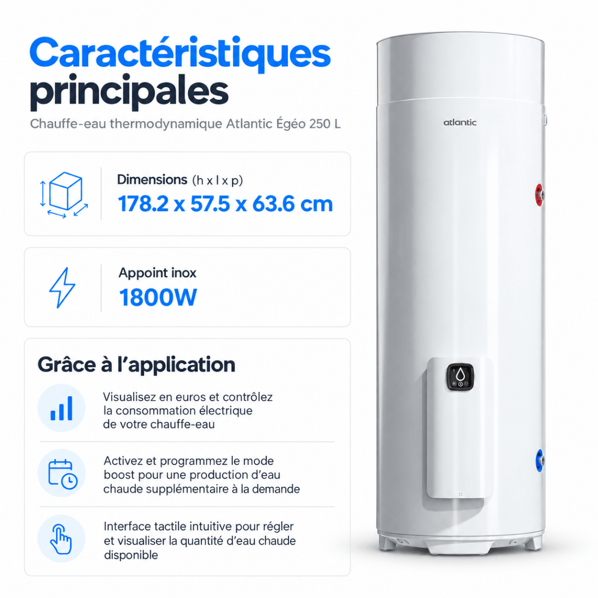Chauffe-eau thermodynamique au sol Atlantic Égéo 250 L connecté - 232517