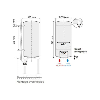 Chaufféo Vertical mural compact 100 L 740x585x570 mm