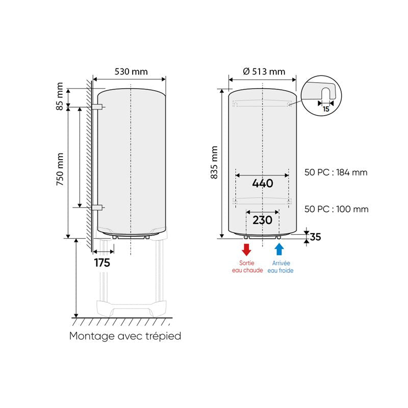 Chaufféo Vertical mural standard 100 Litres