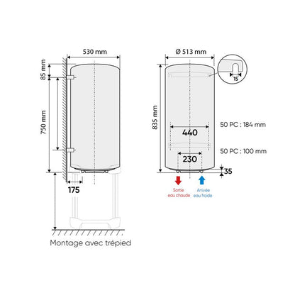 Chaufféo Vertical mural standard 100 Litres