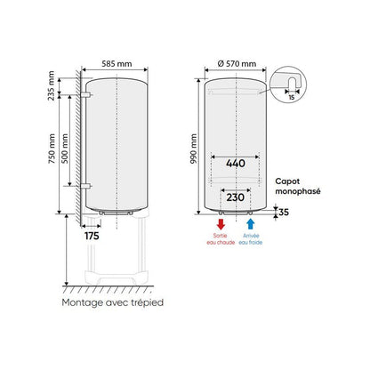 Chaufféo Vertical mural compact 150 L 990x585x570 mm