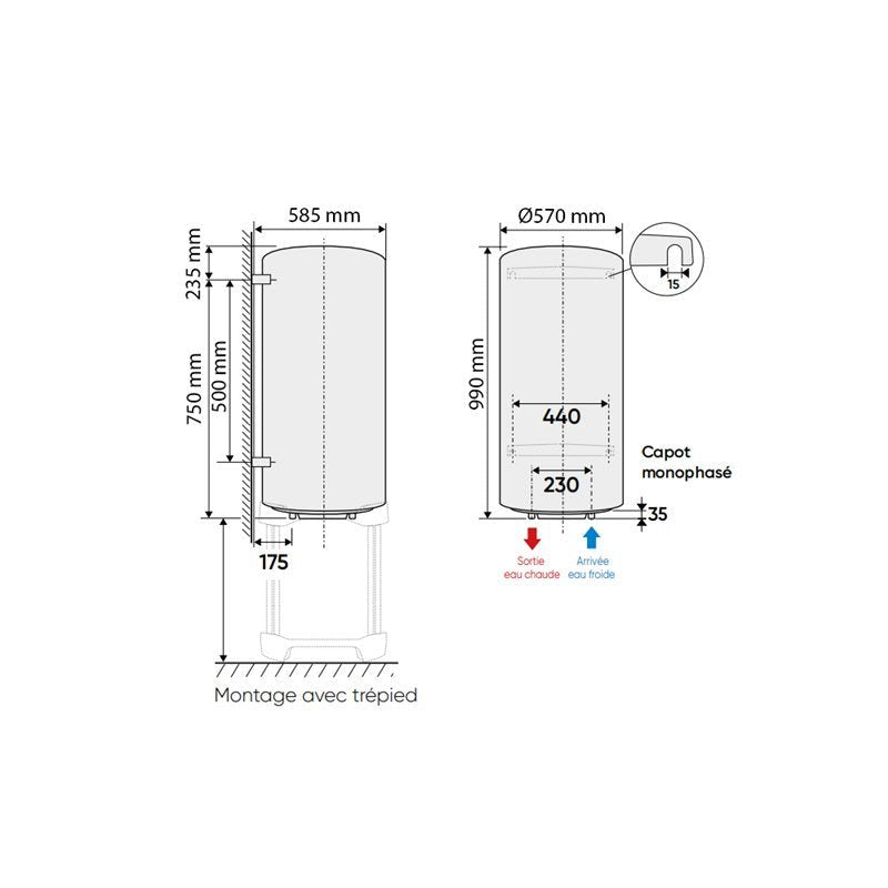Chaufféo Plus Vertical mural compact 150L 990x585x570 mm