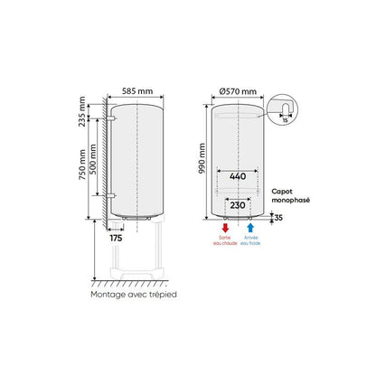 Chaufféo Plus Vertical mural compact 150L 990x585x570 mm