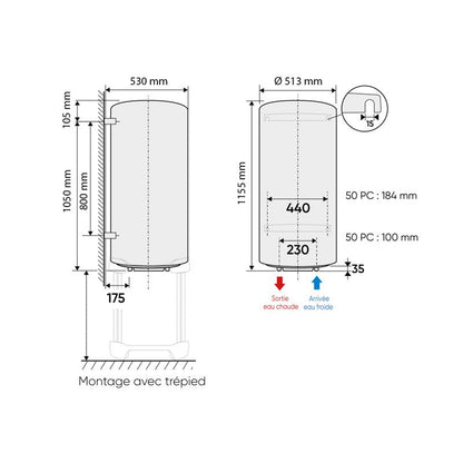Chaufféo Vertical mural standard 150 Litres
