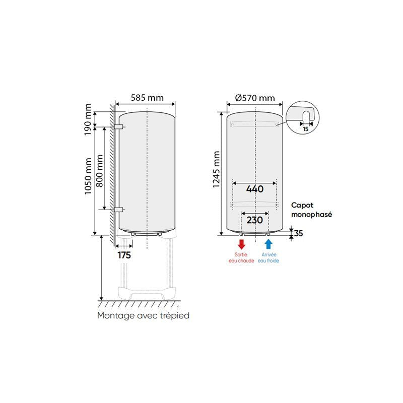 Chaufféo Plus Vertical mural compact 200L 1245x585x570 mm