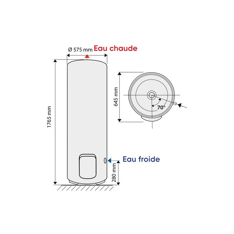 Chaufféo Vertical sur socle 200 L 1270x645x575 mm