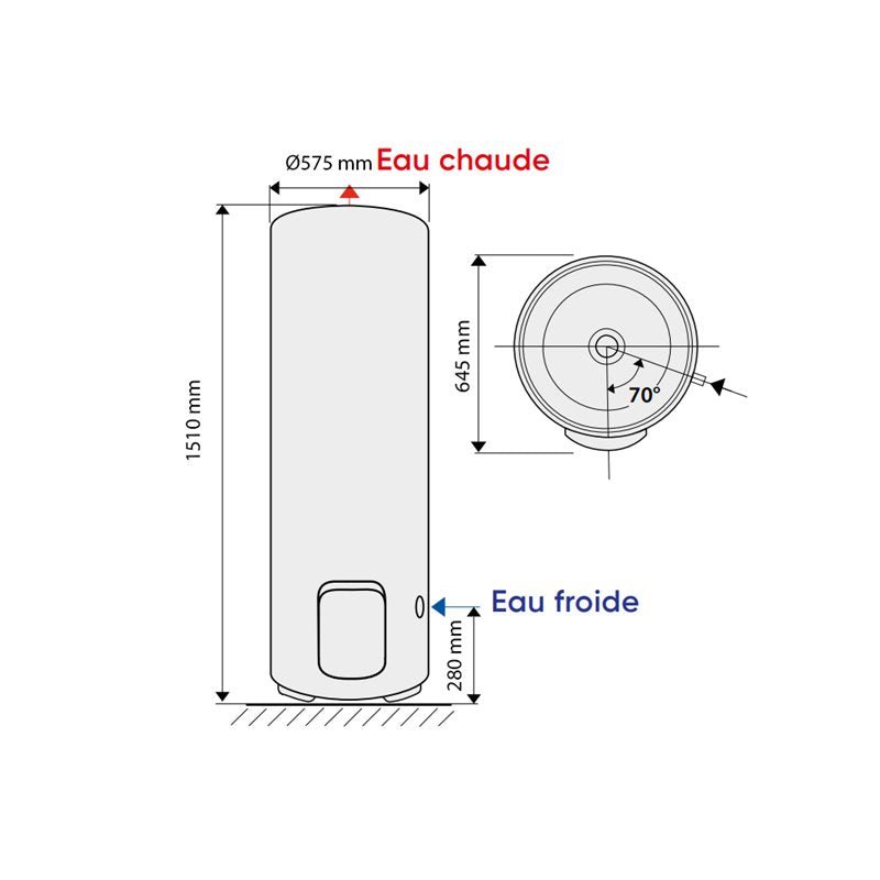 Chaufféo Plus Vertical sur socle 250L 1510x645x575 mm