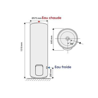 Chaufféo Plus Vertical sur socle 250L 1510x645x575 mm