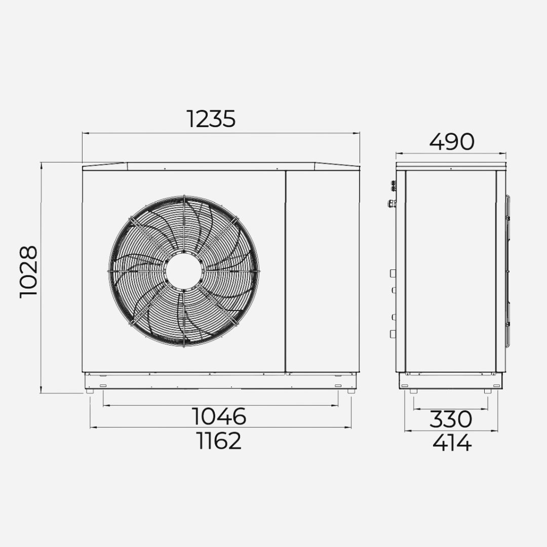 Dimension PAC : 1235 X 1028 X 490 mm