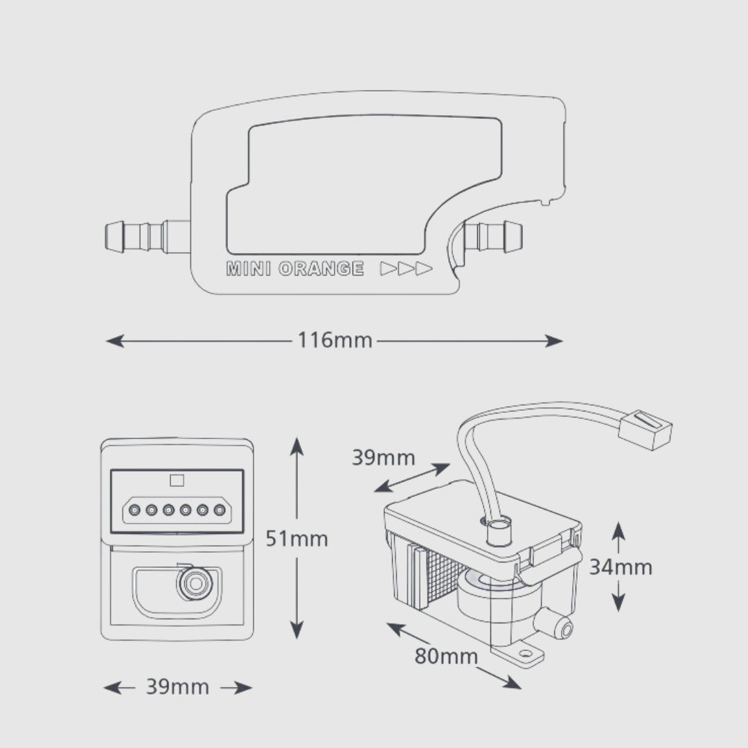 Dimensions de Mini orange pompe de relevage