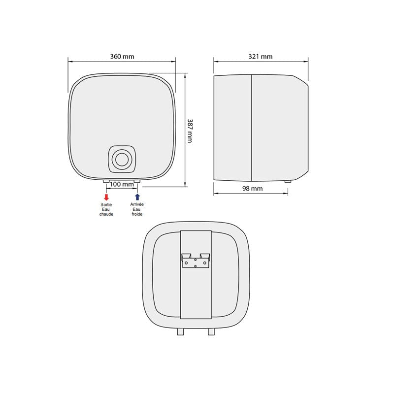 Chauffe-eau électrique Odéo Sous évier 15 L 360x378x321 mm