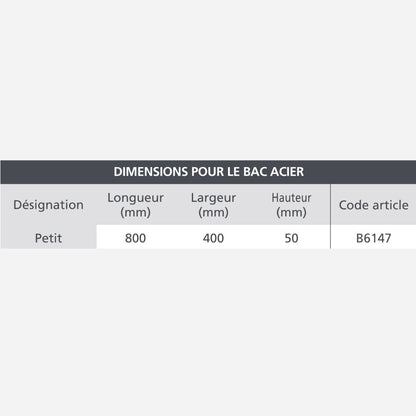 Petit bac de récupération en acier 800 X 400 X 50mm - Condensats #B6147