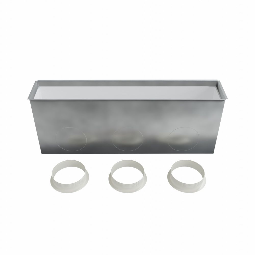 Plénum acier isolé pour grille linéaire 800x150 mm, piquages abs