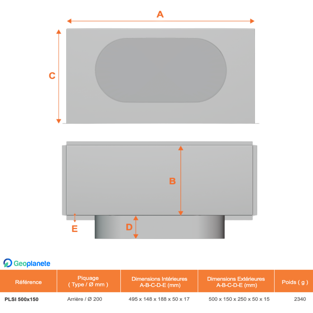 plénum acier isolé pour grille soufflage 500 x 150 mm - PLSI500X150