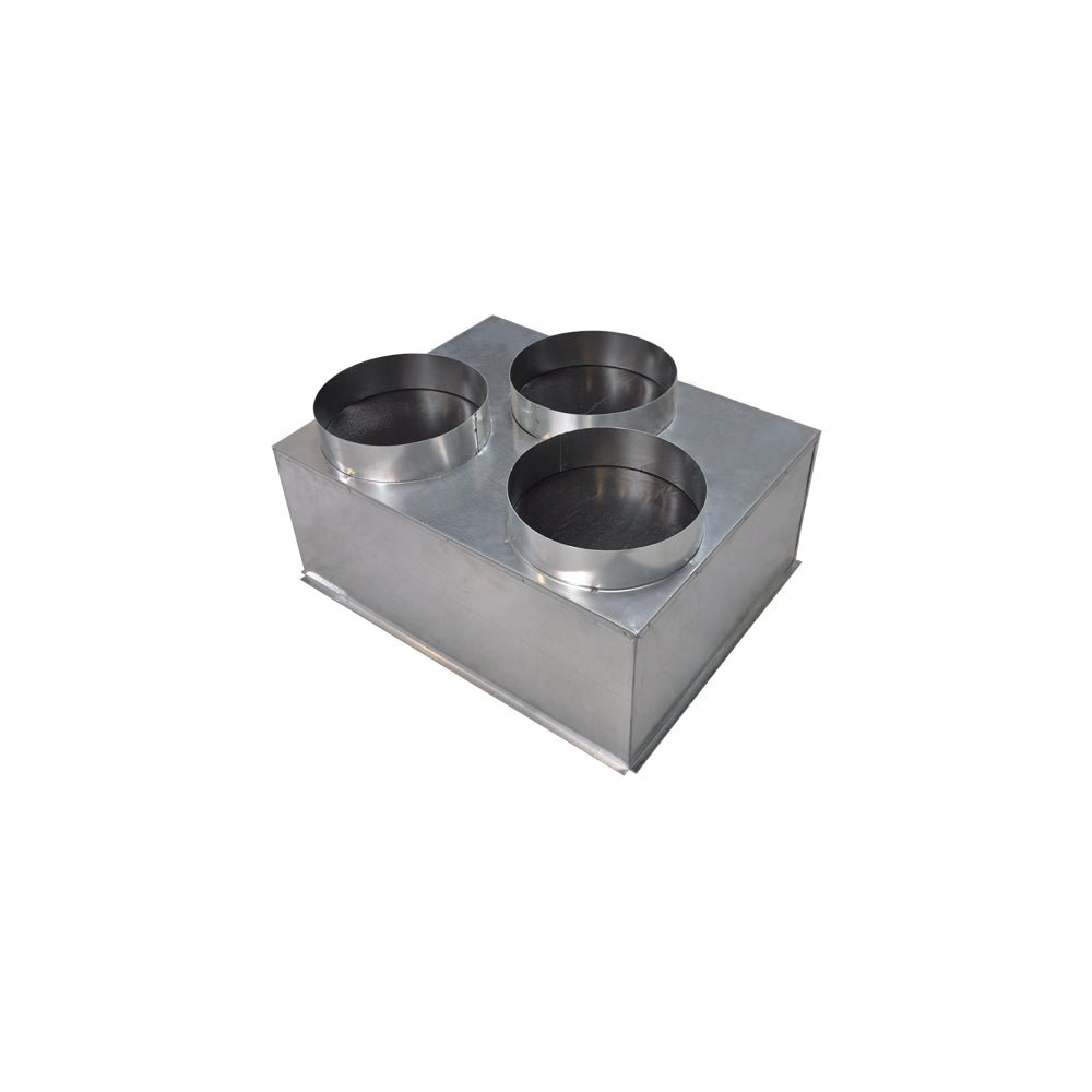 Plénum Acier Galvanisé Isolé 500x400mm, 3 Piquages Arrières Ø200mm Ventilation CVC