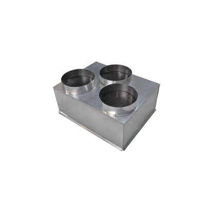 Plénum Acier Galvanisé Isolé 500x400mm, 3 Piquages Arrières Ø200mm Ventilation CVC