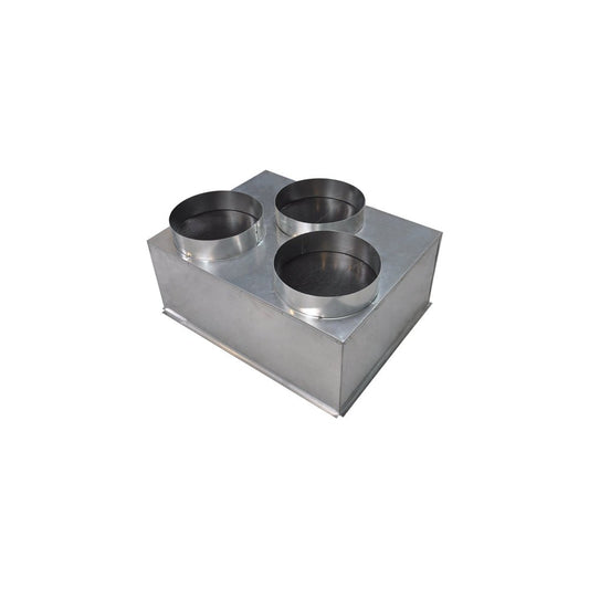 Plénum Acier Galvanisé Isolé 500x400mm, 3 Piquages Arrières Ø200mm Ventilation CVC