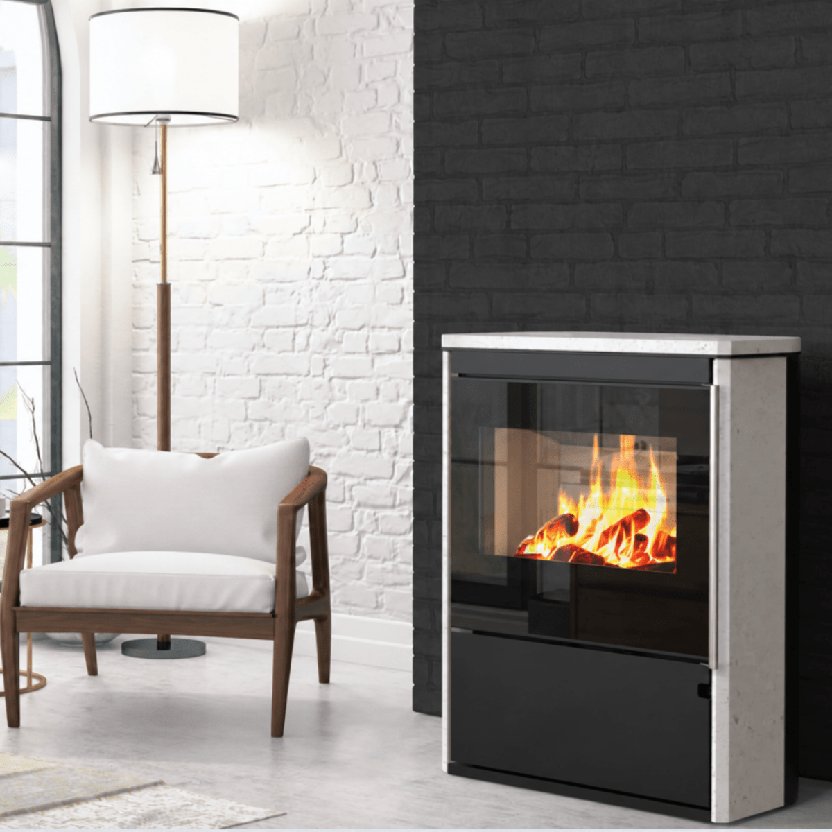 Poêle à bois Morvan Horizon'L 8,1 kW Pierre de taille - 526217