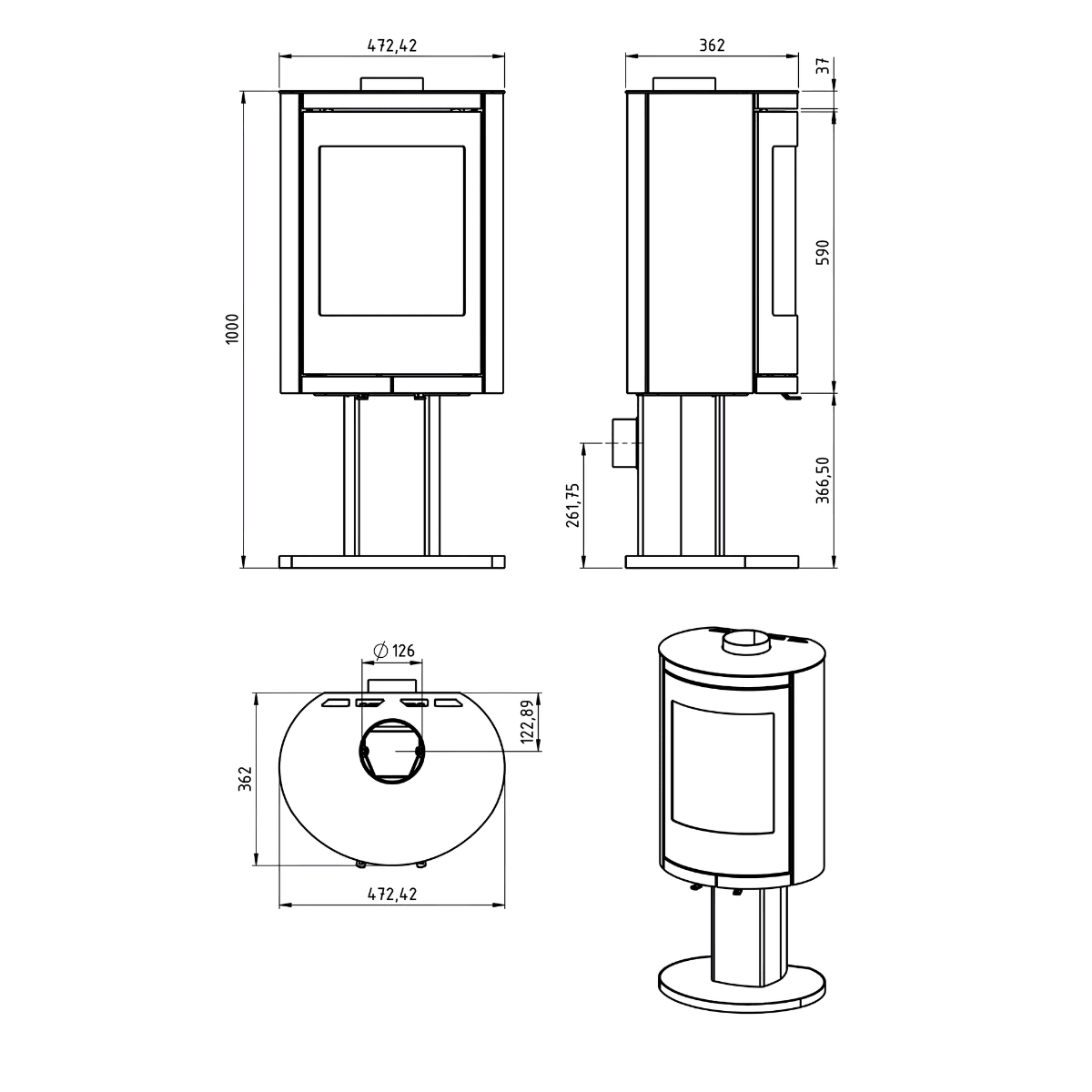 Poêle à bois Morvan Stel'R 4,5 kW Acier noir - 526202