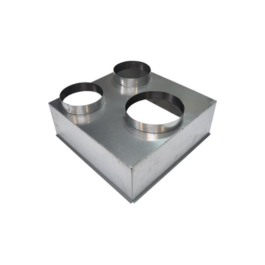 Plénum en acier galvanisé pour grille de reprise 600x600 mm - 3 piquages - #PLRACIAR600X600