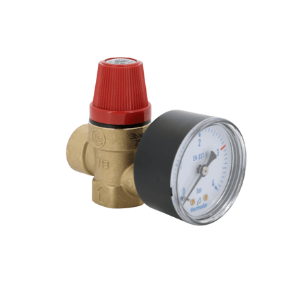 Soupape de sûreté NF avec manomètre 1/2'' FF - 3 bar 100 Kw - S15ZM