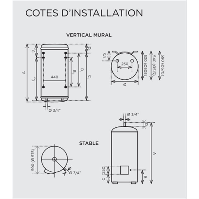 Chauffe-eau Stéatis 251177 Vertical mural étroit 100 Litres