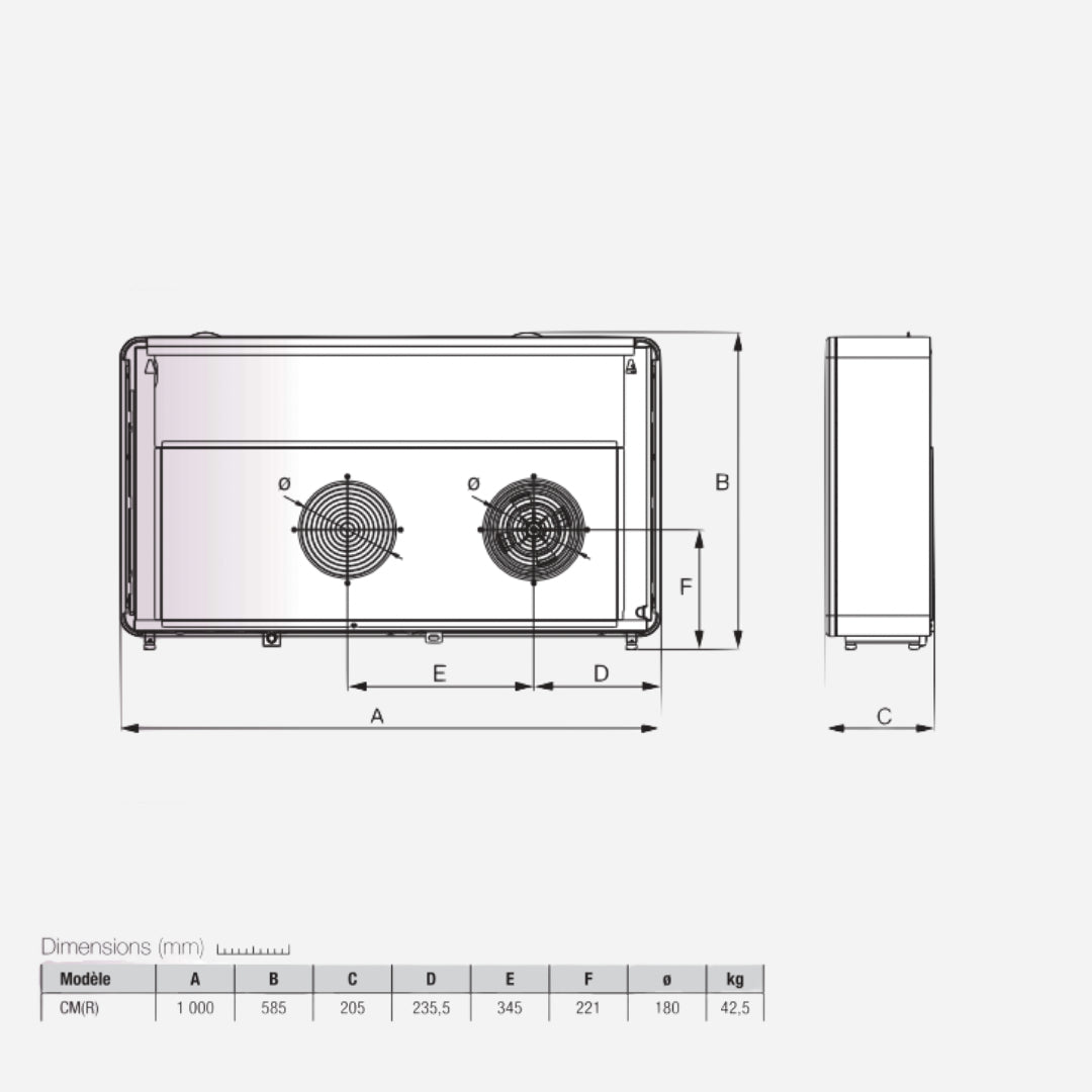 Dimensions de la Tempero climatiseur réversible monobloc mural