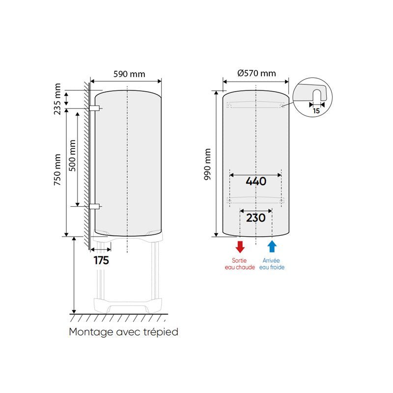 Zénéo Vertical mural compact 150L 590x990x570 mm